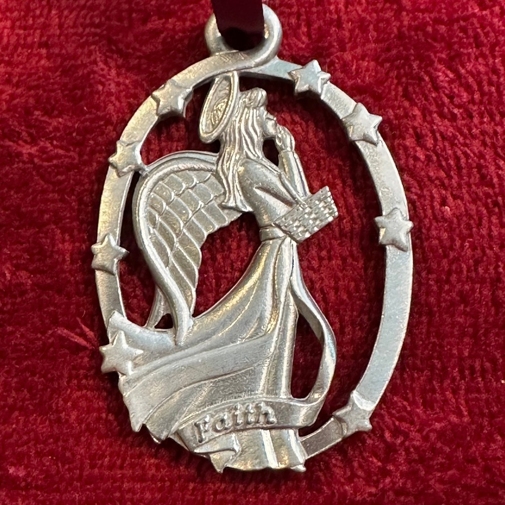Longaberger 1999 Faith Angel Christmas Ornament Pewter Silver‎ Tone Star Frame